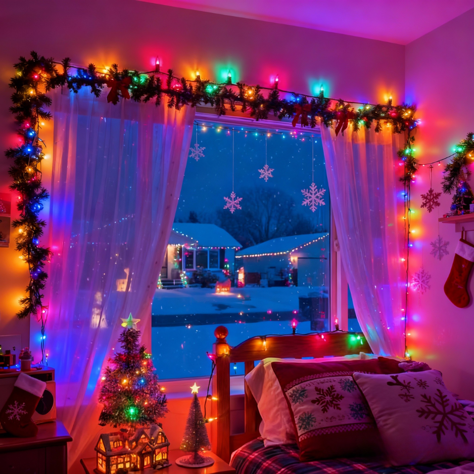 🎄 Christmas Sale - 59% OFF 🎁 🎄90s Retro Christmas Curtain Lights💡 — Multicolor LED Fairy Lights for Bedroom, Party & Holiday Decor🎁