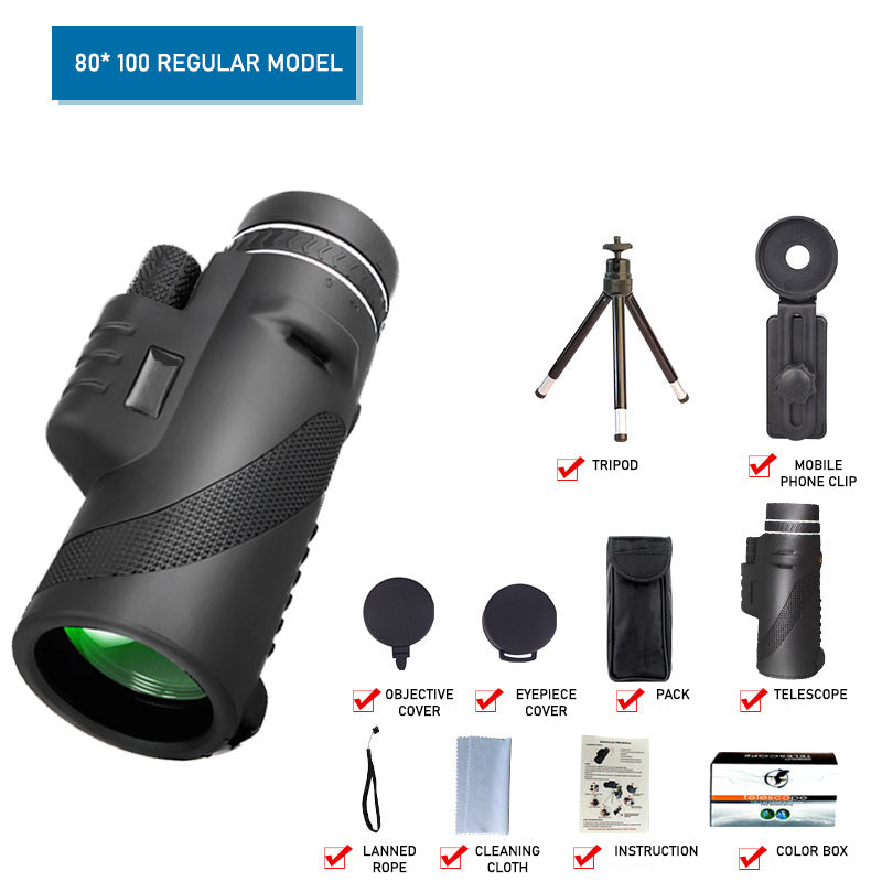 🌙High-Power 80x100 Monocular | Compact, Clear & Long-Distance Viewing